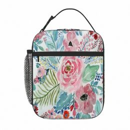 pretty Watercolor Hand Paint Floral Artwork Lunch Tote Cooler Bags Insulated Bag P6OM#