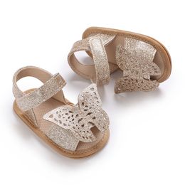 Cute Butterfly Baby Shoes Summer Baby Girl Shoes Toddler Flats Sandals Soft Rubber Sole Anti-Slip Bowknot Crib First Walker