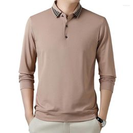 Men's Polos 2024 Autumn Casual Lapel Long Sleeve Plaid Polo Shirt Business Daily Men Clothing