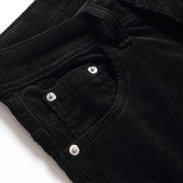 Men's Casual Black Pants Denim Corduroy Mid-Waist Letter-Embroidered Spring Autumn Clothing