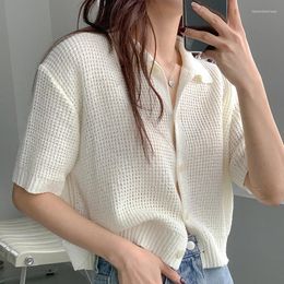 Women's T Shirts Women Chic Cardigans Knit Solid-colored Short-sleeved Sweaters Tops Kpop Shirt Harajuku Crop Top Y2k