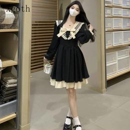 Casual Dresses Xgoth Women's Luxury Dress Lapel Striped Patchwork A-line Mini Vintage Girls Skirts Spring Female Clothes