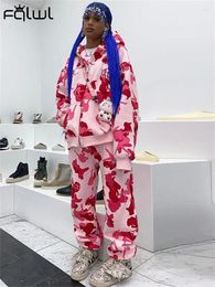 Women's Two Piece Pants Habbris Y2K Harajuku Streetwear Set Baggy Sweatpants Hip Hop Casual Graphic Printing Sweatshirts Tracksuit