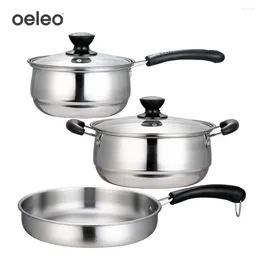 Cookware Sets 304 Stainless Steel Pot Set Milk Soup Frying Pan 3 Piece Practical