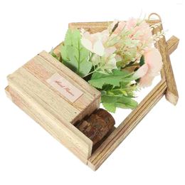 Decorative Flowers European Style Wooden Hanging Basin Wall Flower Basket Artificial Plants Baskets With Silk Cloth