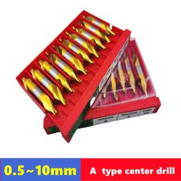 Type A Centre drill 0.5-10mm W6542 HSS titanium plated, used for metal processing chamfering positioning CNC lathe drill bits