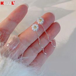 Dangle Earrings 1Pair Silver Color Trend Daisy Flower Long Wire Tassel Thread Hanging For Women Piercing Earring Girl Jewelry