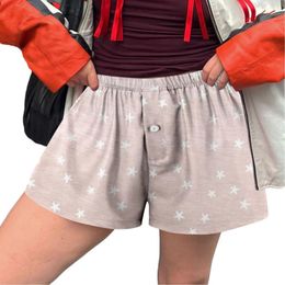 Women's Shorts 2024 Ladies Casual Short Pants Vintage Chic Print Button-Down Placket Baggy Female Outdoor Sports