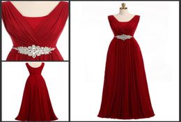 Long Chiffon Burgundy Bridesmaid Dresses with Crystal Rhinestone Beaded Sash V Neck Low Back Maid of Honour Dresses Wedding Guest G4554790