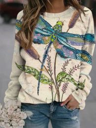 Autumn Flower Floral Dragonfly 3D Print Raglan Sleeve Women Pullovers Hoodies Streetwear Sweatshirts Oversized Woman Clothing