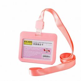 1pc Cute Double Sided ID Card Holder Horiztal Transparent Waterproof Name Badge Holder ID Badge Holder Office Supplies H4Hf#