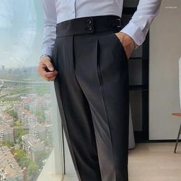 Men's Pants 2024 Spring And Autumn Fashion Korean Edition Casual Business High Waist Button Slim Fit Straight Tube Non Iron Suit