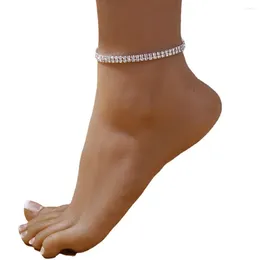 Anklets 1/2 Rows Rhinestone Zirconia Elastic Chain For Women Silver Color Bracelets On Leg Barefoot Sandals Foot Accessories