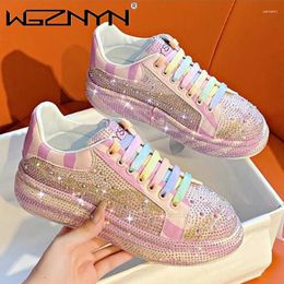 Casual Shoes 2024 Autumn Women Street Style Platform Rhinestones Thick-soled Shining Crystal Sneakers Trend