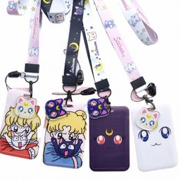 new Carto Girls Anime Lanyard Credit Card ID Holder Bag Student Women Travel Bank Bus Busin Card Cover Badge E6o3#