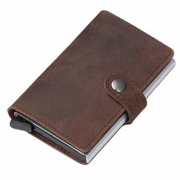 men's card holder Crazy Horse Genuine Leather Wallet Rfid Card Holder for Men Mini Wallets V80T#