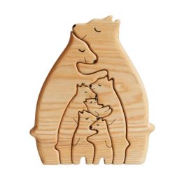 Wooden Family Puzzle Bears Cute Animal Family Wooden Statue Wooden Bear Puzzle Gift for Family for Kids 3 Years Old and Up