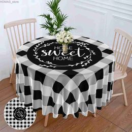 Table Cloth 1 Piece Black White Checkered Circular Tablecloth Waterproof Dining Table Cover Lemon Bohemian Style 63 inch Tablecloth Y240401