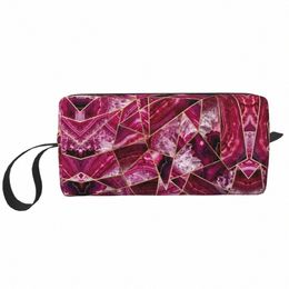 pink Fuchsia White Agate Gold Geometric Triangles Cosmetic Bag Women Big Capacity Makeup Case Beauty Storage Toiletry Bags D1uX#