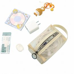 transparent Make Up Bag Korean Style Mesh Cosmetic Bag with Handle Travel Toiletry Storage Bag Simple Portable W t15l#