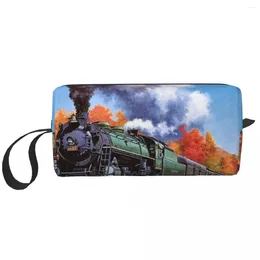 Cosmetic Bags Steam Trains Portable Makeup Case For Travel Camping Outside Activity Toiletry Jewelry Bag