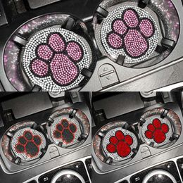 Upgrade 2Pcs Diamond Car Water Coaster Cup Holder Dog Paw Cute Palm Print Auto Groove Mat Non-Slip Mat Interior Car Accessories