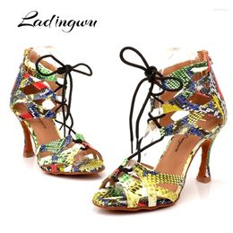 Dance Shoes Ladingwu Ballroom Women Snake Textur Salsa Wide And Narrow Adjustment Shoelace Latin Boots