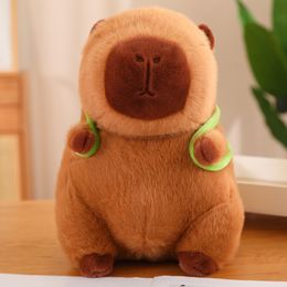 Cute Capybara Plush Toy Kawaii Fluffy Capybara With Turtle Bag Strawberry Cap Stuffed Animals Kids Gift Home Decoration
