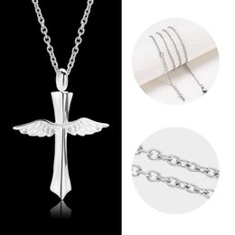 New angle wings cross cremation memorial ashes urn keepsake stainless steel pendant necklace Jewellery for men or women302j