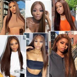 Chestnut Brown Straight Lace Front Wig 13x4 Hd Transparent Lace Frontal Wig Colored Human Hair Wigs For Women Remy Closure Wig