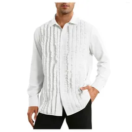 Men's Casual Shirts Medieval Vintage Ruffled Long Sleeve Solid Color Tops Blouses Button Up Shirt Lapel Blouse Mens Luxury Male