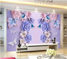 Wallpapers Wellyu Papel De Parede Para Quarto Custom Wallpaper 3D Rose Flower Embossed TV Background Wall Nordic Decorative Painting