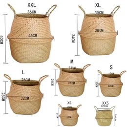 Seaweed Wicker Storage Baskets Straw Rattan Hanging Flowerpot Seagrass Folding Laundry Basket Plant Home Decor 240318