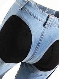 Panelerade kvinnors jeans blå smal dekonstruera lapptäcke hög midja delade långa denim byxor kvinnlig 2023 streetwear mantel byxa