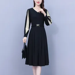 Vestidos casuais nobre elegante tamanho grande 2024 primavera e outono entrada francesa lux hepburn estilo senhora exterior desgaste base saia vestido