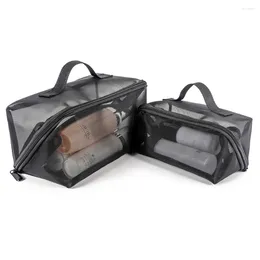 Storage Bags Portable Black Hand-held Makeup Travel Bag Mesh Women's Wash Bath Cosmetic Fitness Pocket