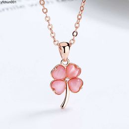 Four-leaved Grass Opal Necklace Female 925 Sterling Silver Minority Light Luxury Crystal Collar Chain Design Feeling Rose Gold Pendant