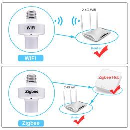 Tuya WiFi Smart Lamp Socket Zigbee Light Holder Adapter On Off Timing Countdown Via Bulb E27 E26 Alexa Google Home Smart Life