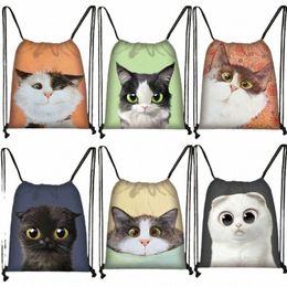 3d Lovely Cat Head Painting Drawstring Bag Cat Carto Printing Backpack Girl Shop Bags Multi-functi Portable Shoes Bag o4op#