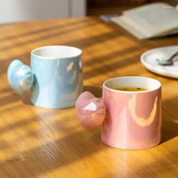 Mugs Creative Love Handle Ceramic Mug Pearl Pink Blue Coffee Cup For Cups And Pottery Unusual Tea
