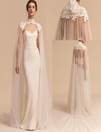 Appliques White Tulle Wedding Dresses Cape Bridal Gowns Long Cloak Cheap Wedding Women Formal Wear Bridal Wrap7172232