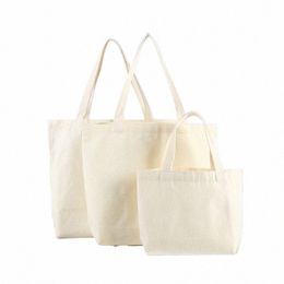 large Capacity Canvas Shop Bags DIY Folding Eco-Friendly Cott Tote Bags Shoulder Bag Reusable Grocery Handbag Beige White S3DM#
