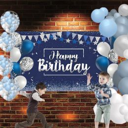 Blue Birthday Background banner birthday party supplies photo background for children, men and women dessert table banner