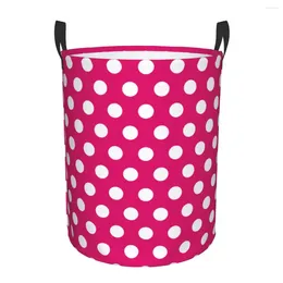 Laundry Bags Pink And White Polka Dots Pattern Basket Foldable Clothes Toy Hamper Storage Bin For Kids Nursery