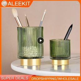 Storage Boxes Dark Green Cup Home Decoration Vase Stripe Glass Makeup Brush Bathroom Gold Rimmed Bucket Thicken