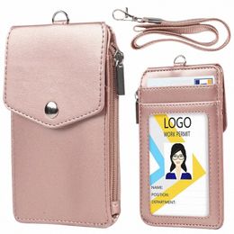 1pc Women Men Work Credit Card Holder Wallet With Neck Strap Zipper Hasp Student Staff ID Card Bus Desk Organizer Purse v59b#