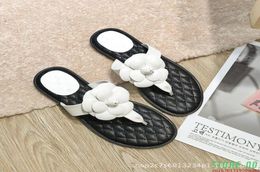 Sandals Camelia Flower Sewing Lattices Flip Flops Femme Flats Clip Toe Sandalias Mujer Colours Block Floral Solid Soft Sole Women9280094