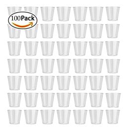 100/50Pack 1 Oz Clear Hard Plastic Disposable Cups Party Shot Glasses Jelly Mug One Time Use Tumblers Birthday Party Drinking