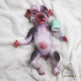 Full silicone reborn baby dog can bath realistically reborn puppies pugs Wear a pacifiers bottles-COSDOLL 35cm