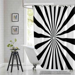 Shower Curtains Vintage Sun Burst Texture Bathroom Curtain Black And White Printed Waterproof Polyester Bathtub With 12 Hooks
